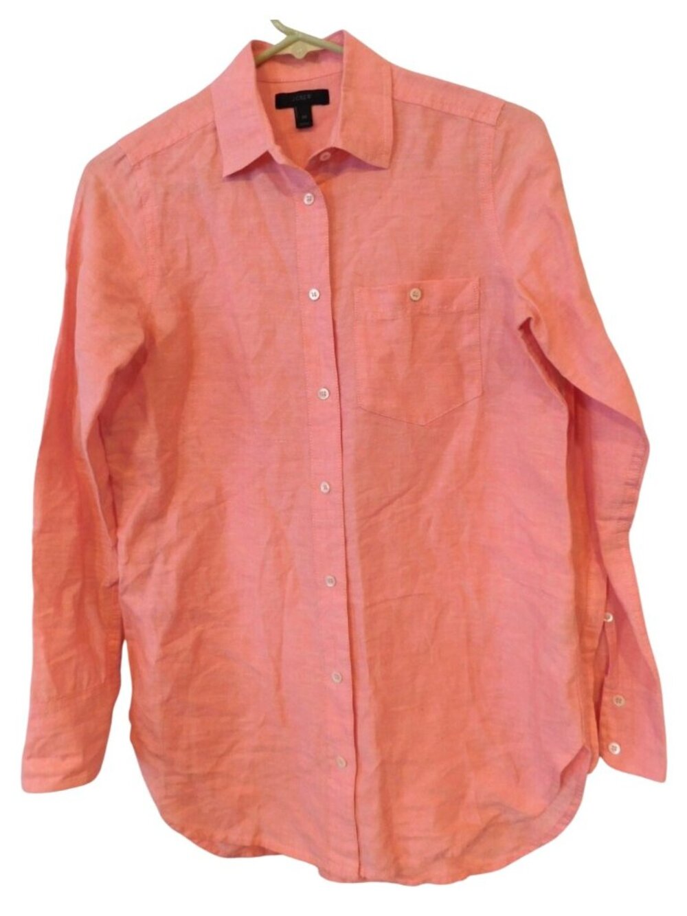 J.Crew Linen Button Front Shirt Blouse Womens Sz 00 Pink Coastal Preppy